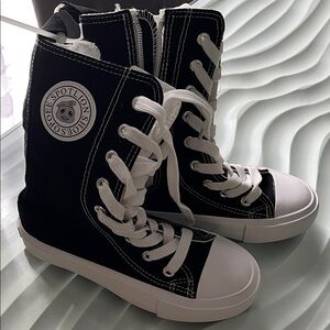 Kids High-Top Canvas Sneakers in Black with White Trim - Unbranded